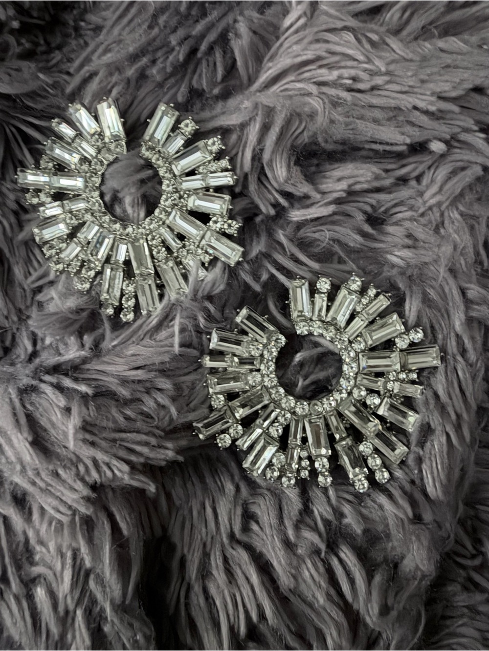 Anthropologie Clear Crystal Sunburst Hoop Earrings
